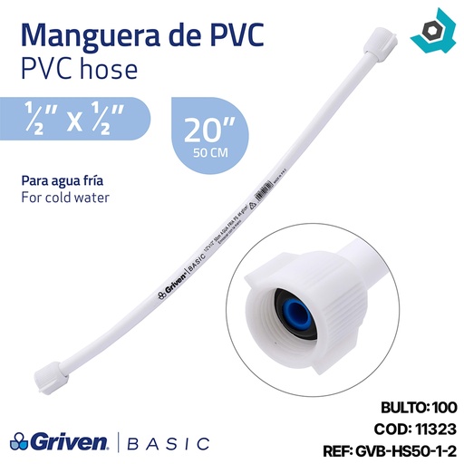 [11323] MANGUERA FLEXIBLE 1/2" X 1/2" 50CM GRIVEN BASIC