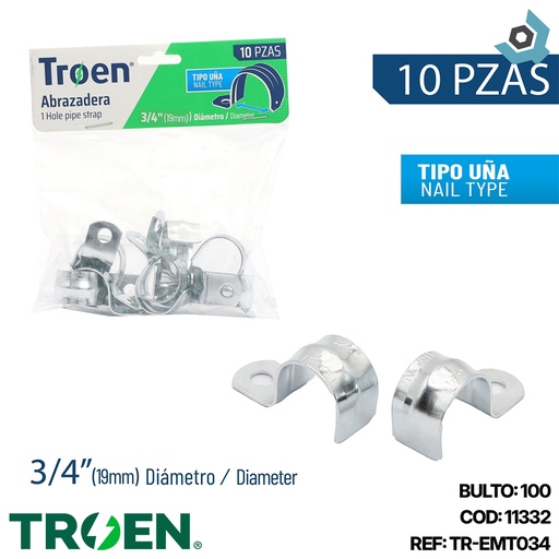 [11332] ABRAZADERAS 3/4" 10 PZS TROEN