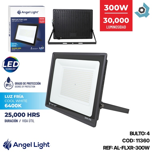 [11360] REFLECTOR LED 300W LUZ FRIA 6400K ANGEL LIGHT