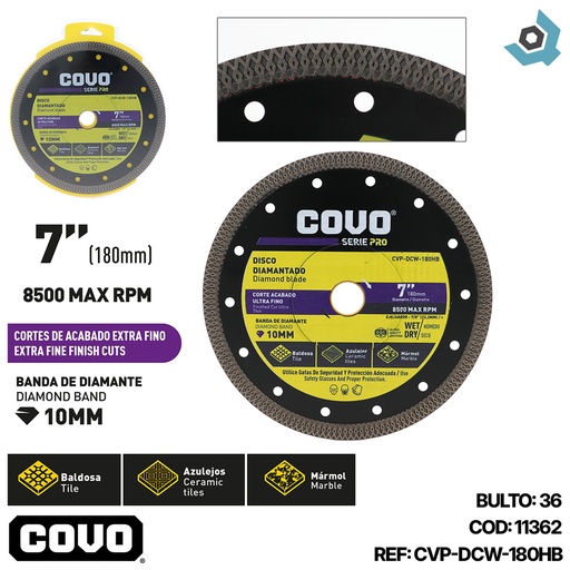 [11362] DISCO DIAMANTADO 7" CORTE ULTRA FINO COVO PRO