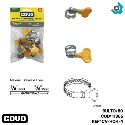 [11365] ABRAZADERA CON MANIJA 3/8" A 5/8" 10 PZAS COVO