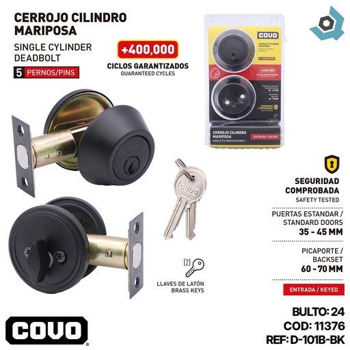 [11376] CERROJO CILINDRO MARIPOSA 45MM NEGRO COVO