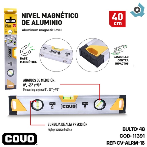 [11391] NIVEL MAGNETICO 40CM DE ALUMINIO COVO