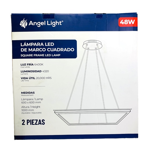 [11408] LAMPARA LED COLGANTE 48W CUADRADA 2 PIEZAS ANGEL LIGHT