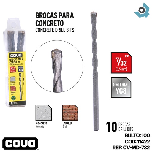 [11422] MECHAS PARA CONCRETO 7/32" 10 PIEZAS COVO