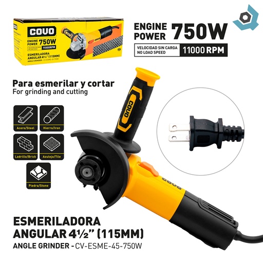 [11463] ESMERILADORA ANGULAR 4 1/2" 750W COVO