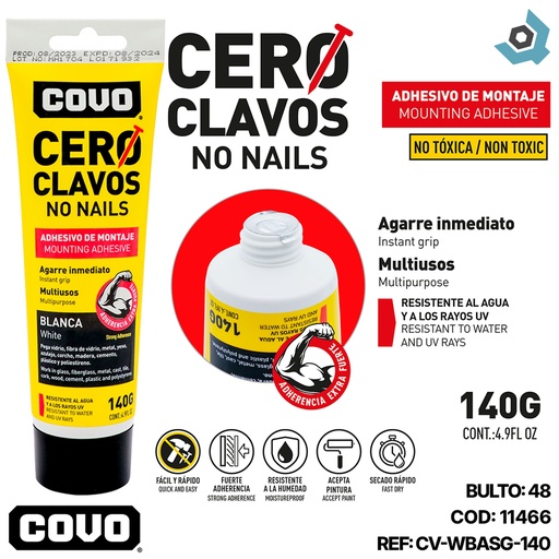 [11466] ADHESIVO DE MONTAJE CERO CLAVOS COVO