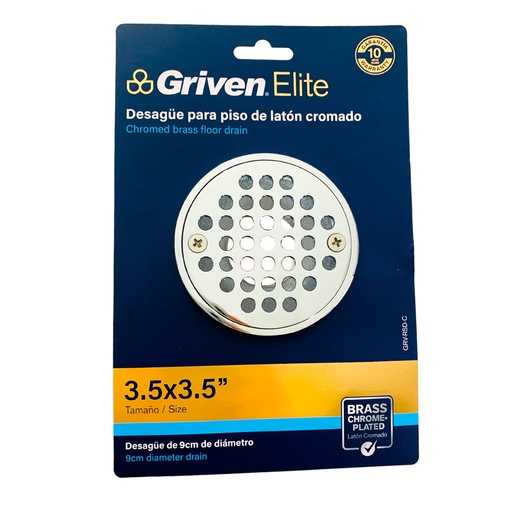 [11474] DESAGUE PARA PISO 3.5 X 3.5" DE LATON CROMADO GRIVEN ELITE