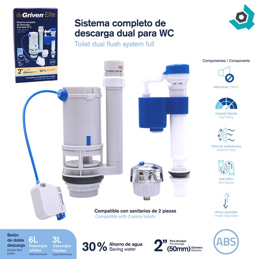 [11551] HERRAJE PARA W.C CON DESCARGA DUAL 2" GRIVEN ELITE