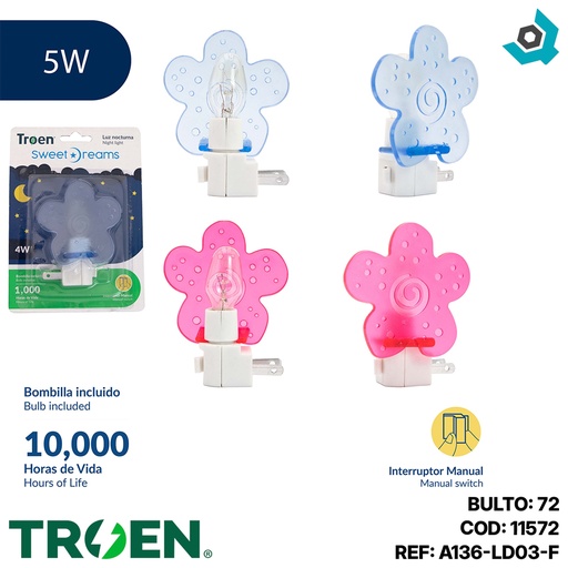 [11572] LAMPARA DE PARED LUZ NOCTURNA 4W TROEN