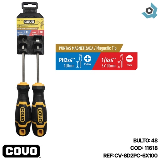 [11618] SETS DE DESTORNILLADORES CONFORT GRIP 6X100 COVO