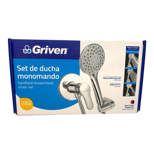 [11707] SET DE DUCHA MONOMANDO TIPO TELEFONO CROMADO GRIVEN