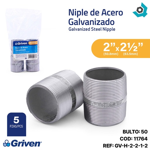 [11764] NIPLE 2" X 2 1/2" DE ACERO GALVANIZADO GRIVEN