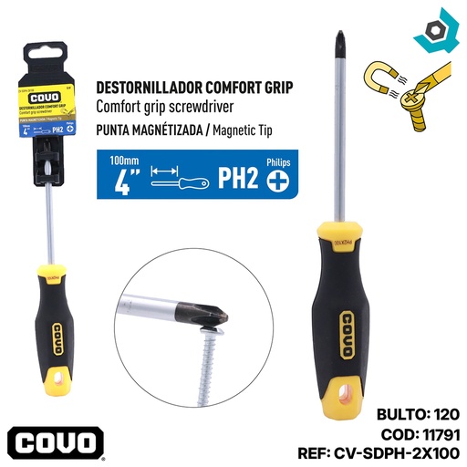 [11791] DESTORNILLADOR DE ESTRIA CONFORT GRIP 4" X PH2 COVO