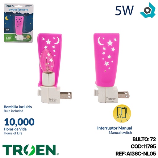 [11795] LAMPARA DE PARED LUZ NOCTURNA 4W TROEN