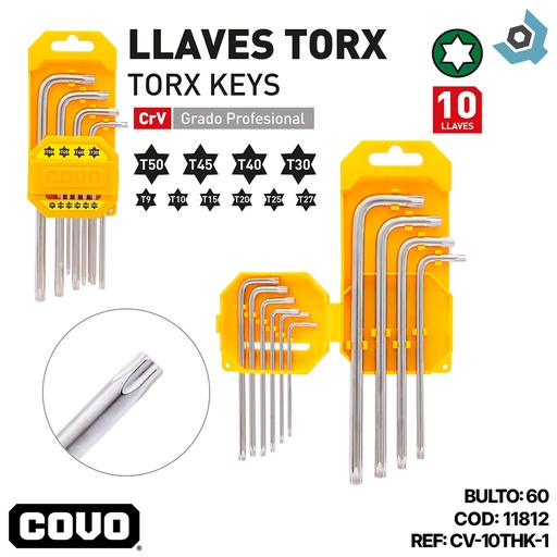 [11812] JUEGO DE LLAVES L TORX X10 PIEZAS COVO