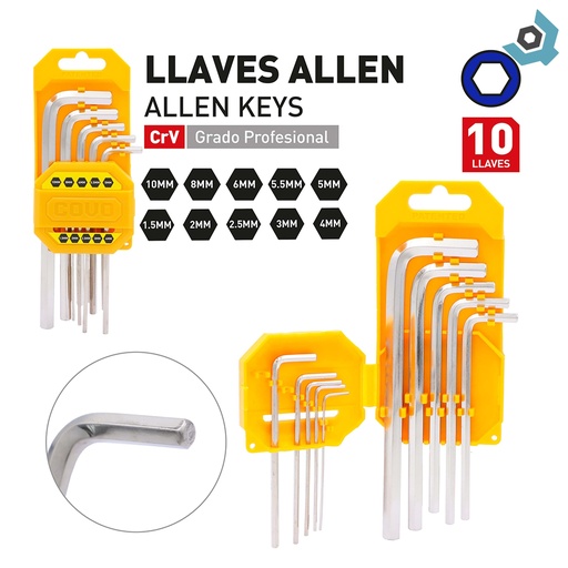 [11813] JUEGO DE LLAVES L ALLEN X10 PIEZAS COVO