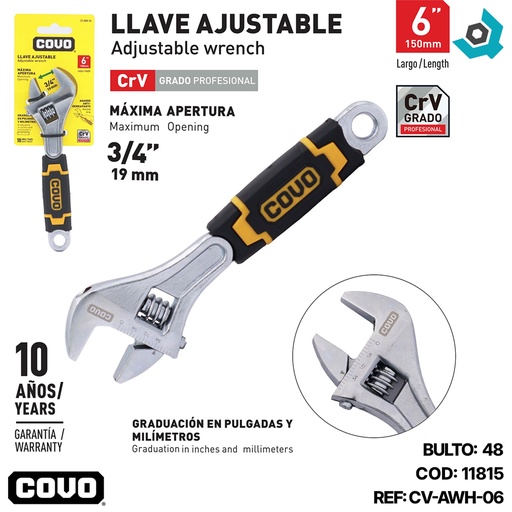 [11815] LLAVE AJUSTABLE 6" PROFESIONAL COVO