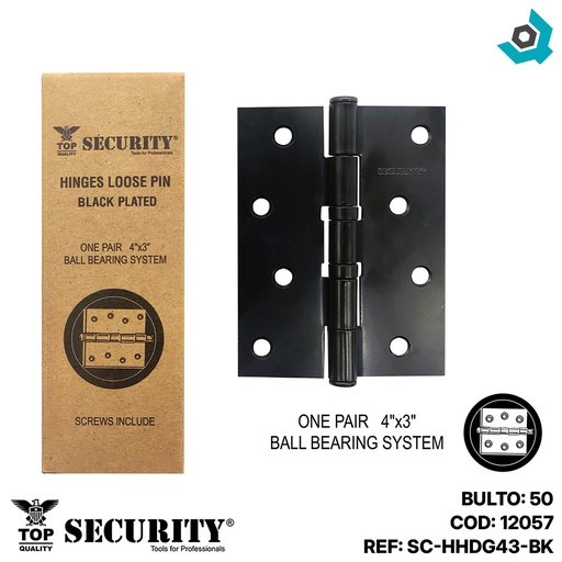 [12057] BISAGRA PARA MUEBLES 4" X 3" NEGRO MATE SECURITY