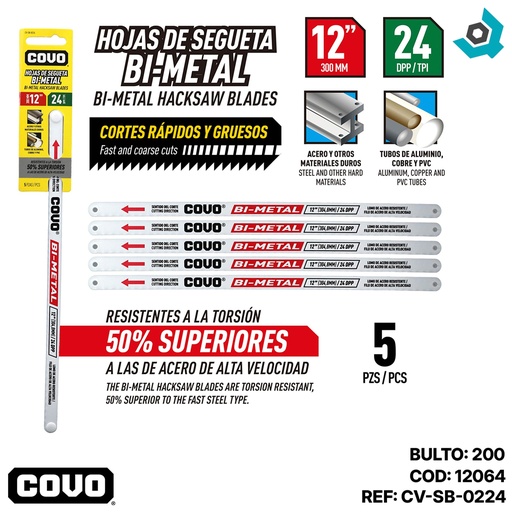 [12064] HOJA DE SEGUETA 12" 5 PIEZAS COVO