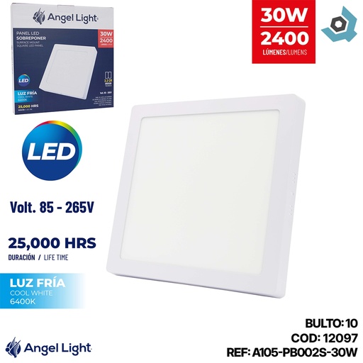 [12097] LAMPARA LED SUPERFICIAL CUADRADA 30W 6400K ANGEL LIGHT