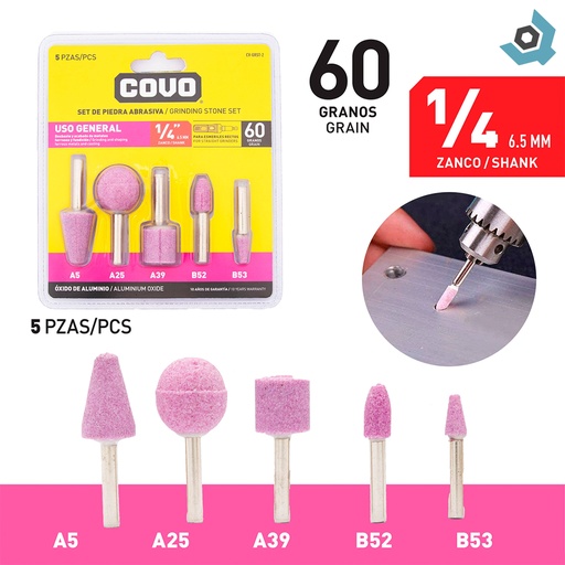 [12367] SET DE MECHAS ABRASIVAS 1/4" 5 PIEZAS COVO