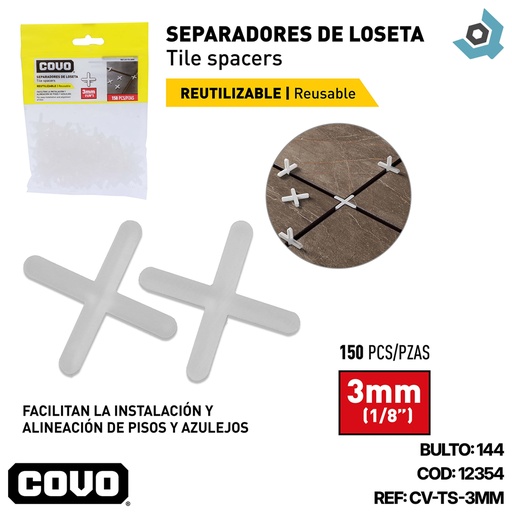 [12354] SEPARADORES DE CERAMICAS 3MM 150 PZAS COVO