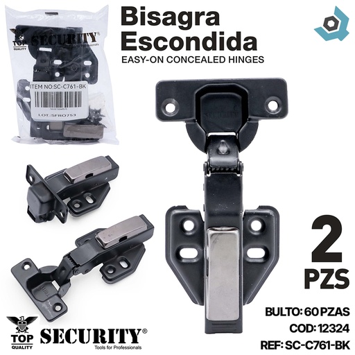 [12324] BISAGRAS DE CAZOLETA CON FRENO (ESCONDIDA) NEGRO SECURITY