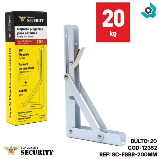 [12352] SOPORTE PLEGABLE PARA ESTANTES 10.5X20CM 20KG SECURITY