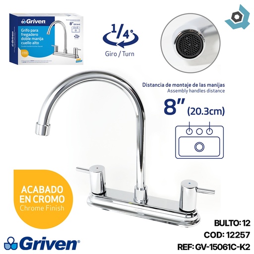 [12257] GRIFERIA PARA FREGADERO DOBLE MANIJA CUELLO ALTO GRIVEN