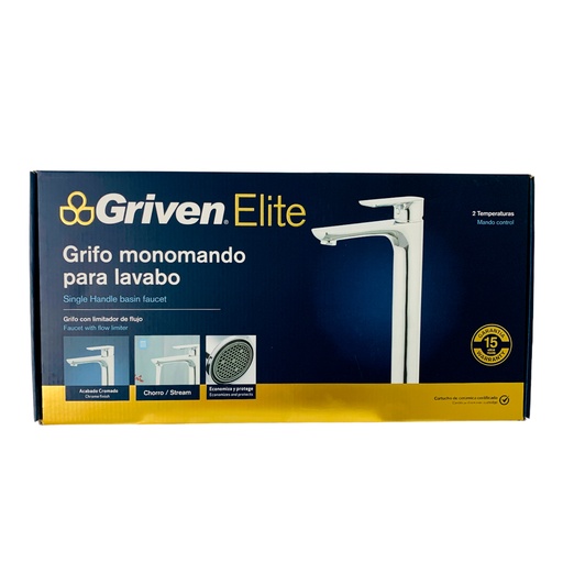 [12261] GRIFERIA MONOMANDO PARA LAVAMANOS CROMADO GRIVEN ELITE