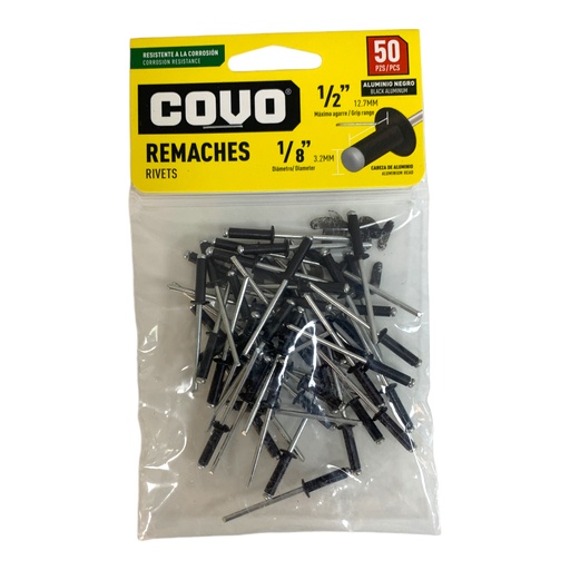 [12440] REMACHE 1/8" X 1/2" ALUMINIO NEGRO 50 PIEZAS COVO