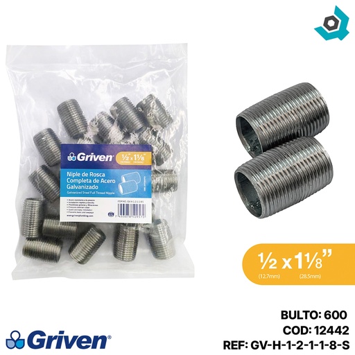 [12442] NIPLE ROSCA COMPLETA 1/2" X 1-1/8" GRIVEN