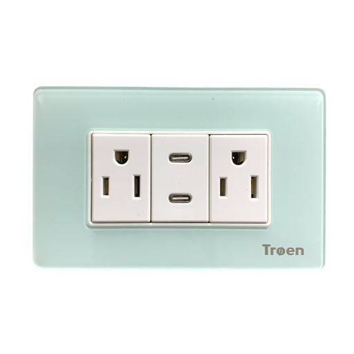 [12453] TOMACORRIENTE CON 2 USB TIPO C DE ACRILICO VERDE AGUA TROEN