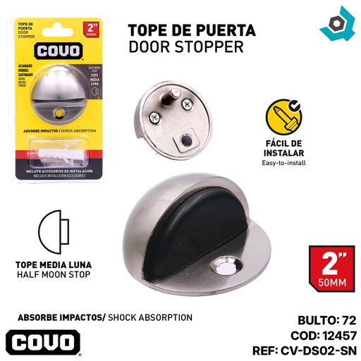 [12457] TOPE MEDIA LUNA PARA PUERTAS 2" SATINADO COVO