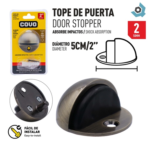 [12459] TOPE MEDIA LUNA PARA PUERTAS 2" LATON ANTIGUO COVO
