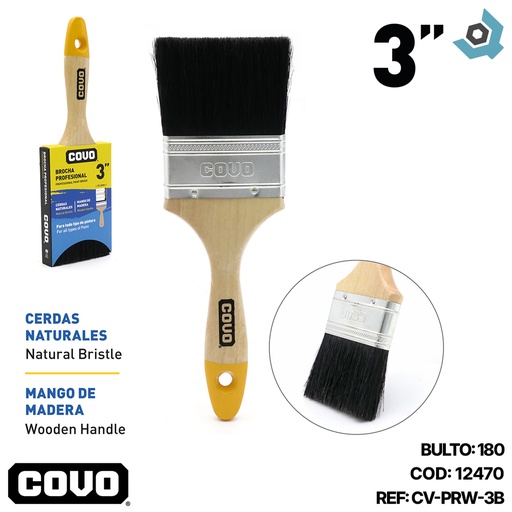 [12470] BROCHA PROFESIONAL 3" NEGRO COVO