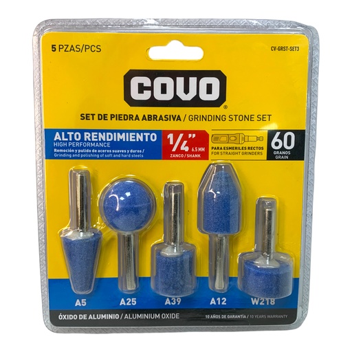 [12483] SET DE MECHAS ABRASIVAS 1/4" 5 PIEZAS COVO