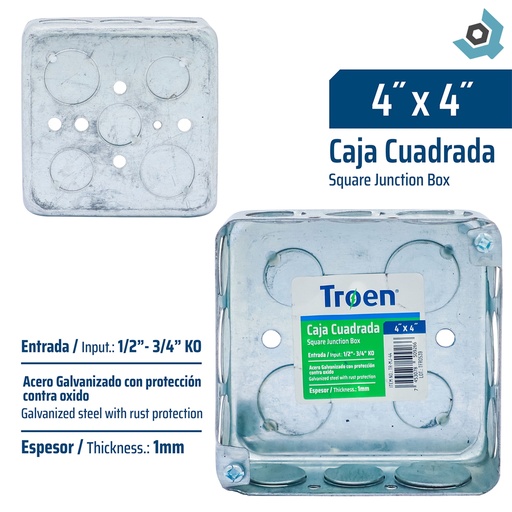 [12485] CAJETIN CUADRADO 4X4 ACERO GALVANIZADO TROEN
