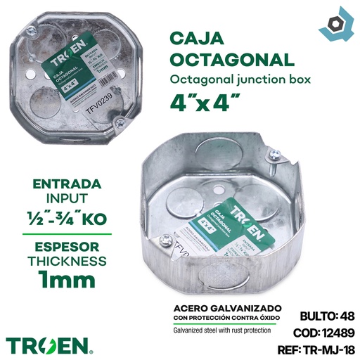 [12489] CAJETIN OCTAGONAL 4X4 ACERO GALVANIZADO TROEN