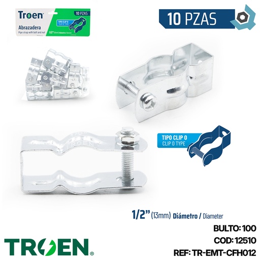 [12510] ABRAZADERA CLIP DE 1/2" 10 PZAS TROEN