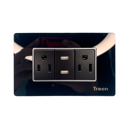 [12516] TOMACORRIENTE CON 2 USB TIPO C DE ACRILICO NEGRO TROEN