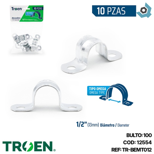 [12554] ABRAZADERA OMEGA 1/2" 10 PZAS TROEN