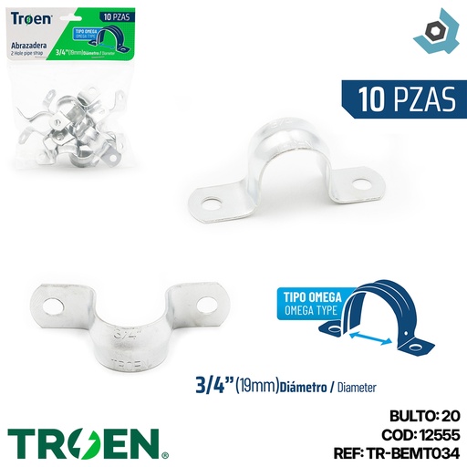 [12555] ABRAZADERA OMEGA 3/4" 10 PZAS TROEN