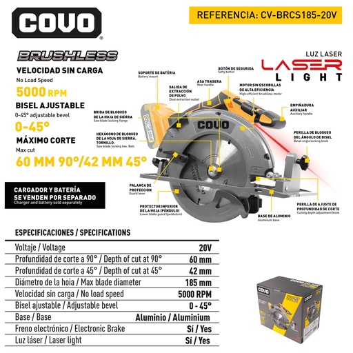 [12598] SIERRA CIRCULAR INALAMBRICA BRUSHLESS 20V COVO