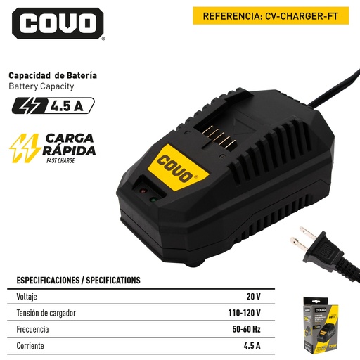 [12647] CARGADOR CARGA RAPIDA PARA BATERIAS DE ION LITIO 4.5A COVO