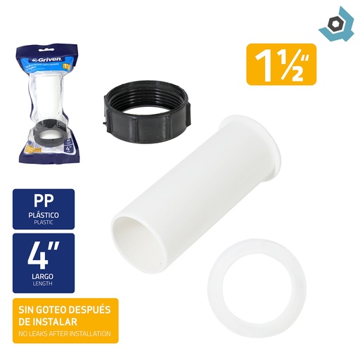 [12636] TUBO DE EXTENSION 1 1/2" X 4" PARA CANASTA DE FREGADERO GRIVEN