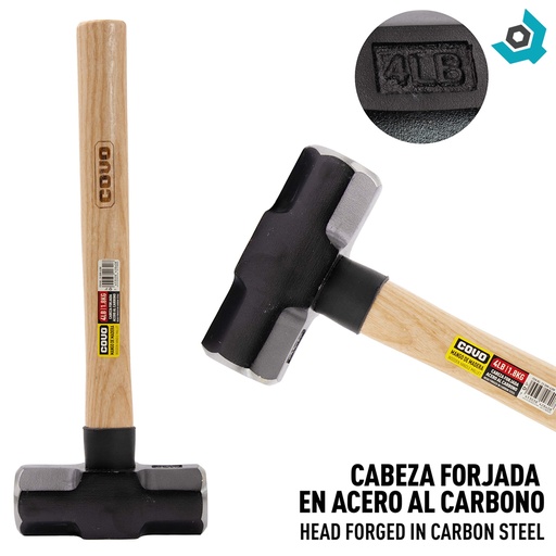 [12661] PORRA 4LB MANGO DE MADERA COVO
