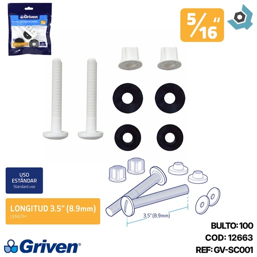 [12663] TORNILLOS PARA TAPA DE INODORO 5/16" GRIVEN
