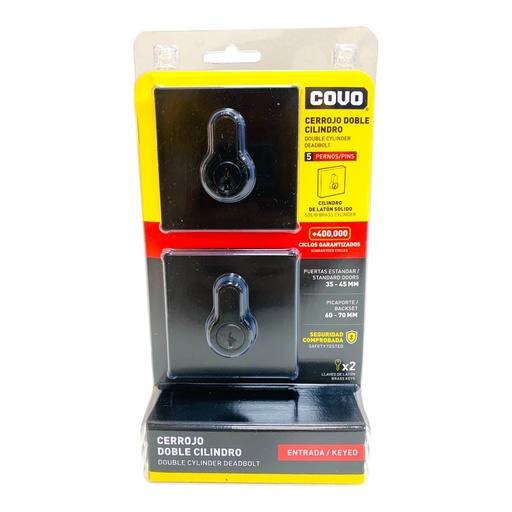 [12757] CERROJO DOBLE CILINDRO 45MM CUADRADO NEGRO COVO